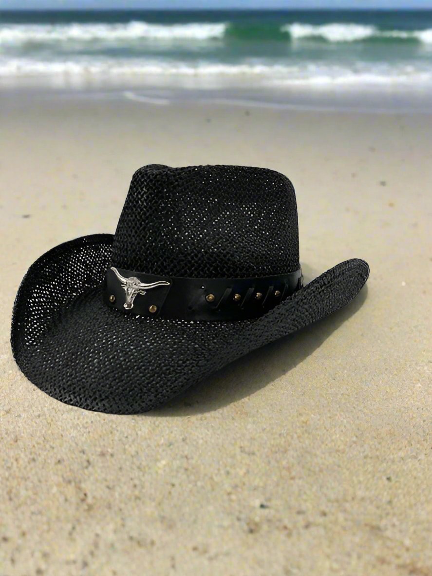 Black Cowboy Hat With Cord Belt