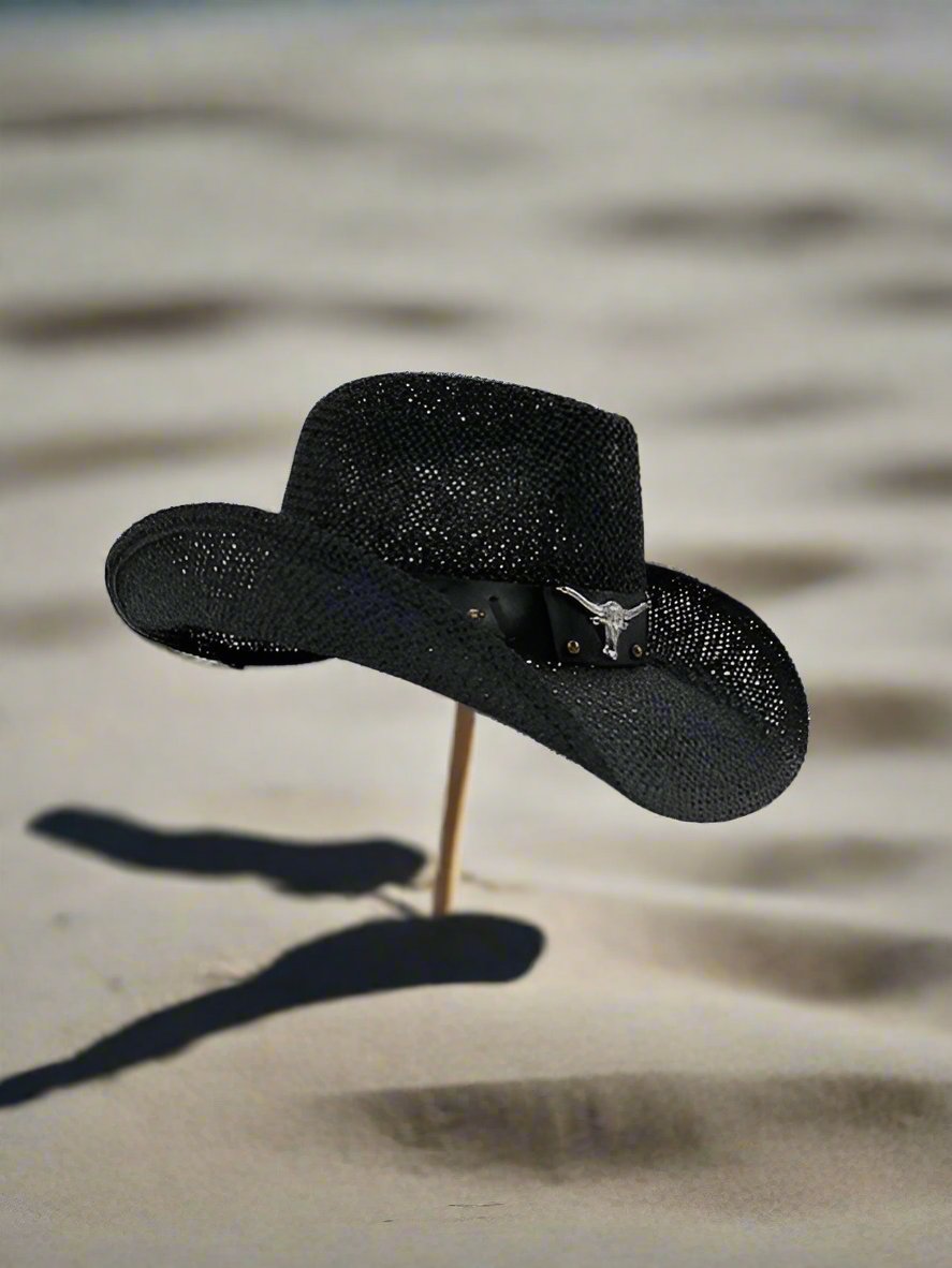 Black Cowboy Hat With Cord Belt
