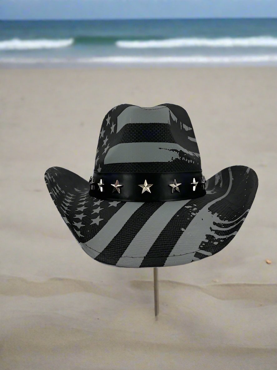 Men's Straw Hat Cowboy Shape American Flag