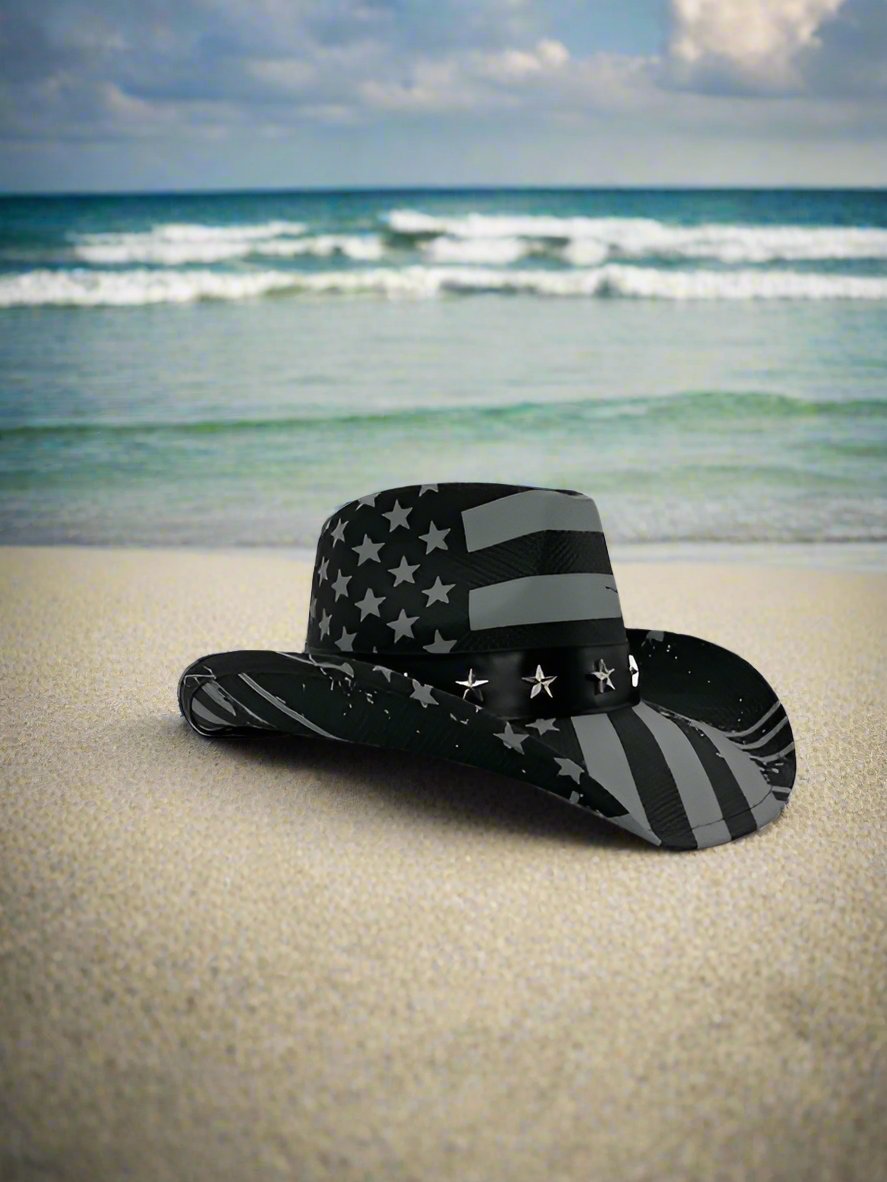 Men's Straw Hat Cowboy Shape American Flag