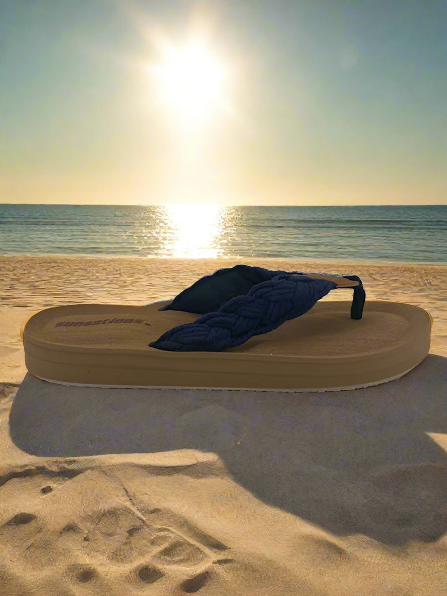 Ladies Flip Flop Blue Braid Solid
