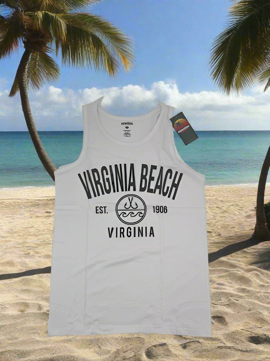 Men's White Tank Top Virginia Beach Print