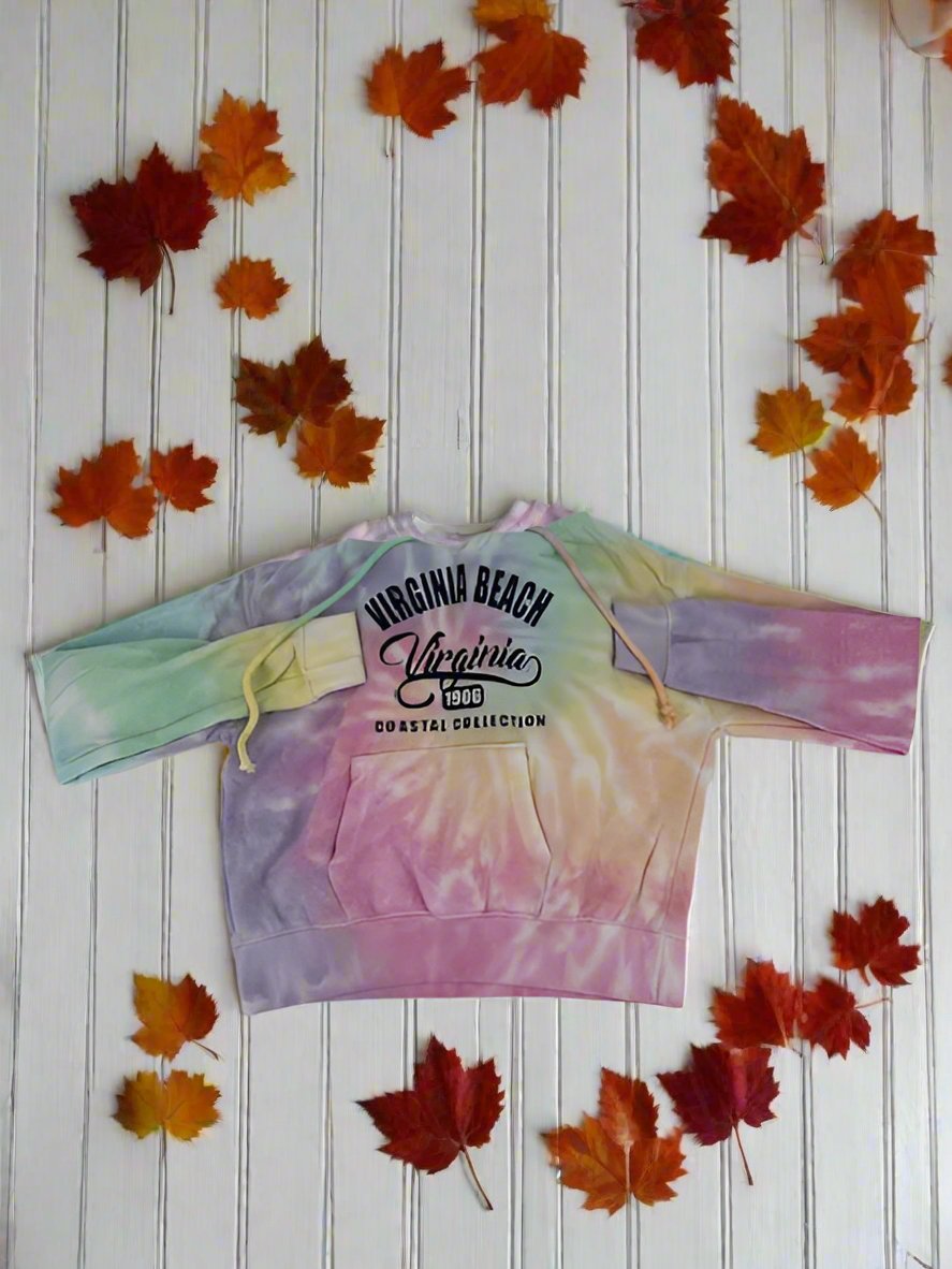 Crop Top Tie Dye Hoody Burnout Virginia Beach Print