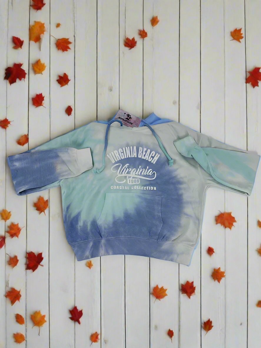 Crop Top Tie Dye Hoody Burnout Virginia Beach Print
