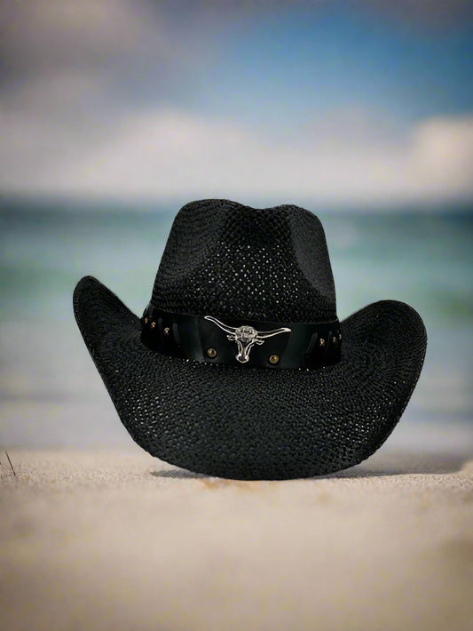Black Cowboy Hat With Cord Belt