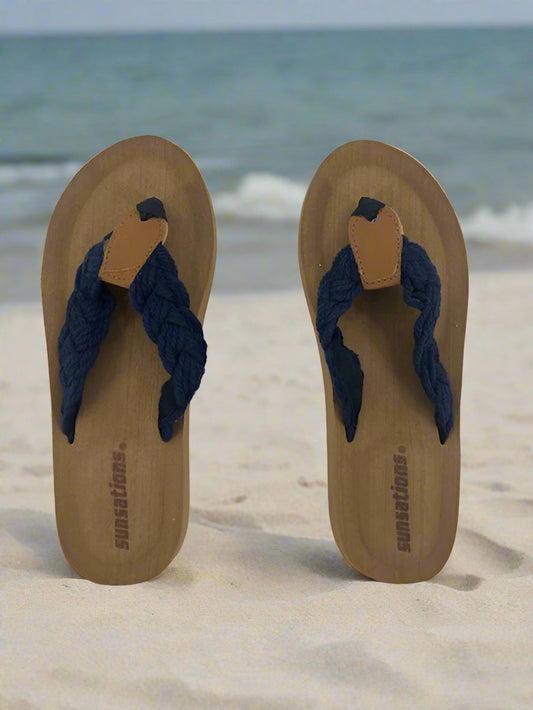 Ladies Flip Flop Blue Braid Solid