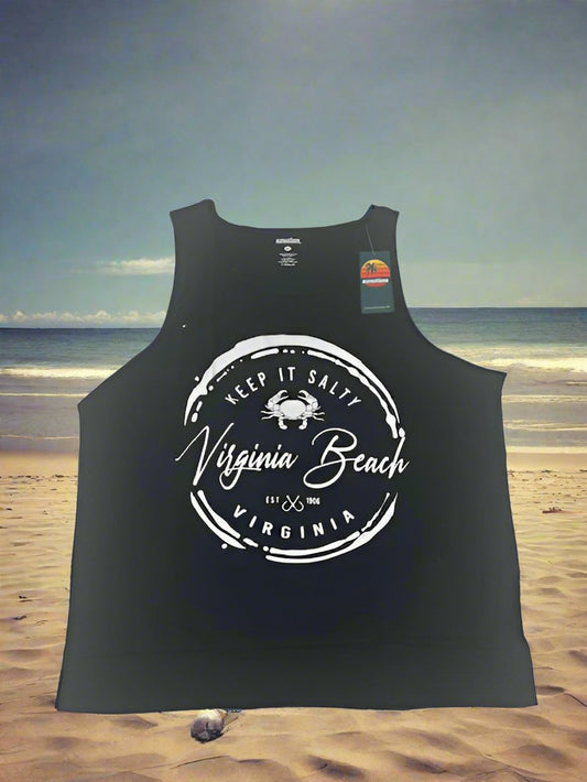 Men's Black Tank Top Crab Design & "Keep it Salty"