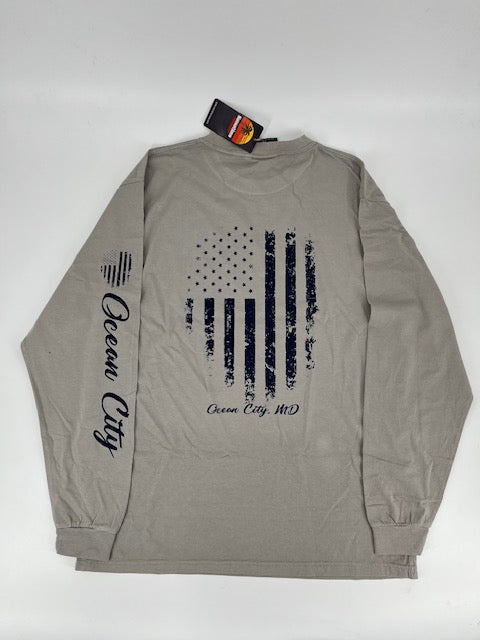 Long Sleeve T-Shirt American Flag & City Print